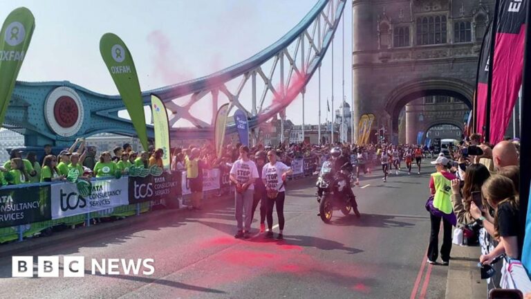 Arrests over paint thrown on Tower Bridge during London Marathon